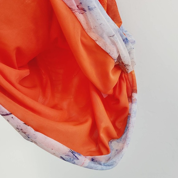 Zara Watercolor Print Tulle Sleeveless Mini Dress Medium Pink Orange Blue - Picture 8 of 10